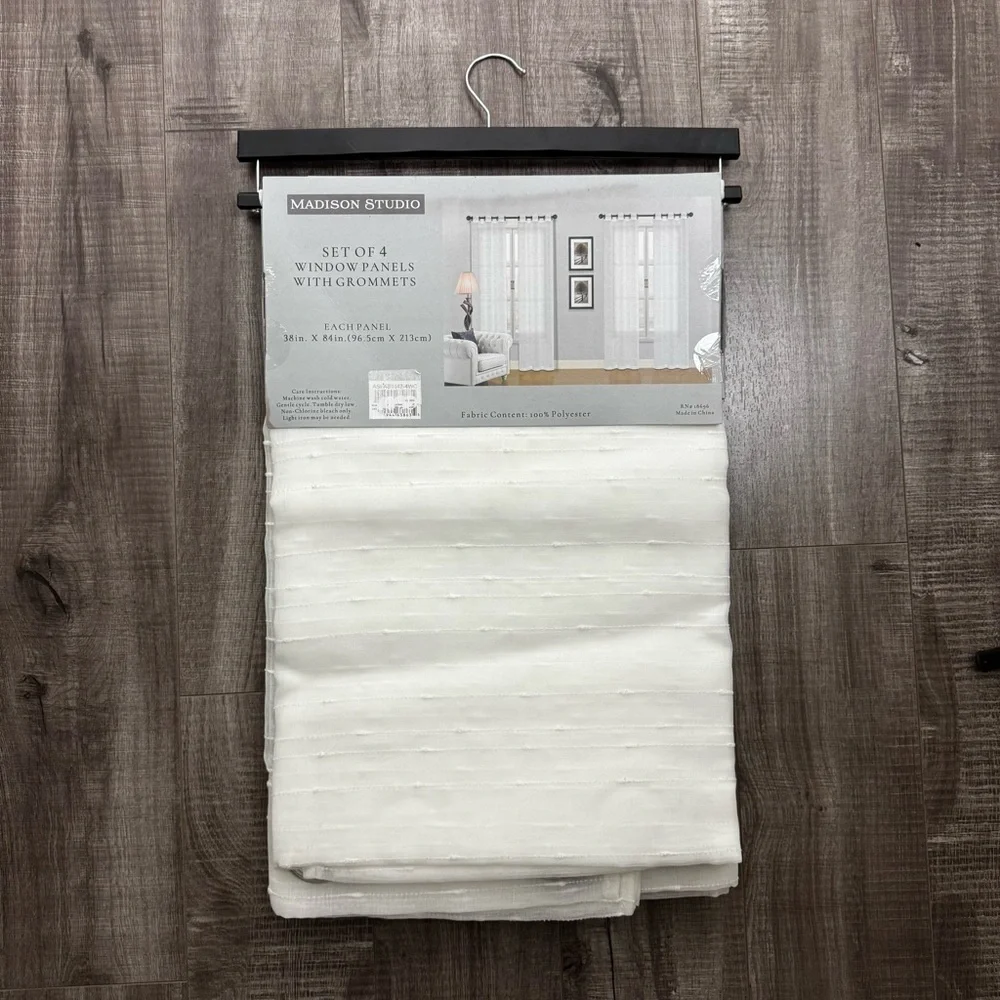 Madison Studio White Decorative Window Curtains (4) w Grommets 38 in X 84 in NWT